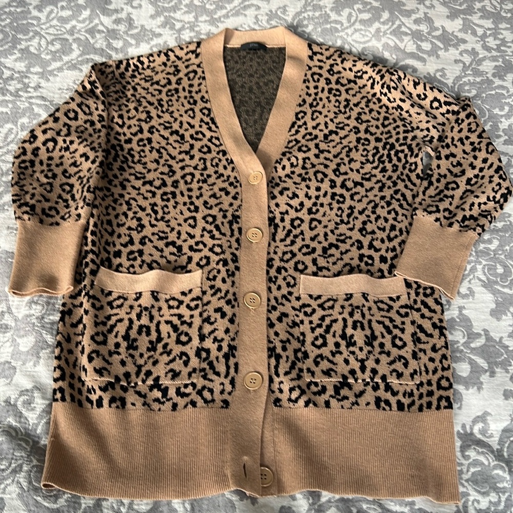 J Crew Leopard Print Cardigan Size S